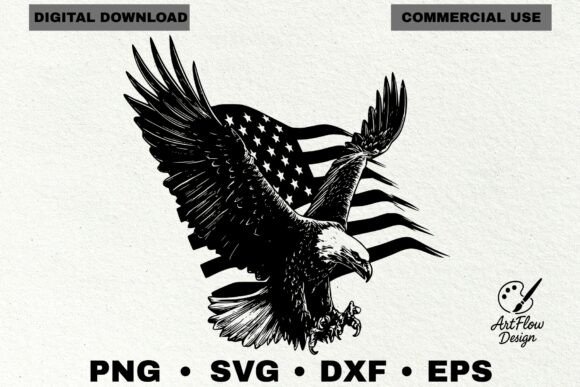 American Flag with Flying Eagle Svg Png Graphics and Illustrations