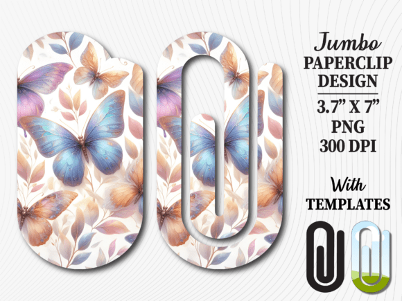 Blue Butterfly Botanical Jumbo Paperclip Graphics for Crafts