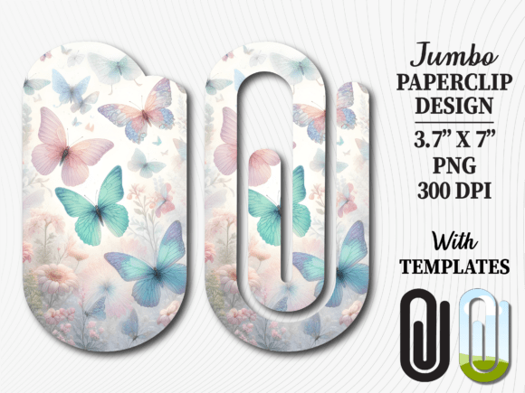 Blue Butterfly Floral Jumbo Paperclip Graphics for Crafts