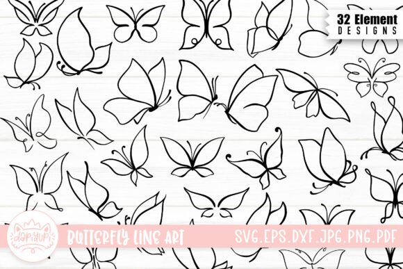 Butterfly Doodle LineArt Clipart Bundle for Graphics and Crafts