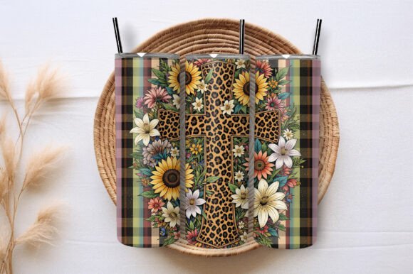 Cross and Flower Skinny Tumbler Wrap Graphics and Tumbler Wraps