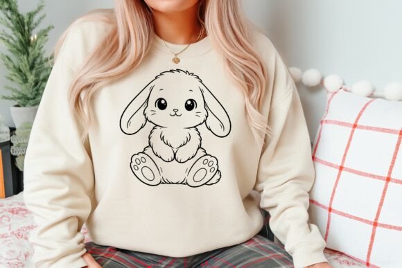 Cute Bunny Line Art SVG Cut File for Graphics & Illustrations