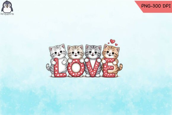Cute Cats Spelling Love Valentines PNG for Crafts & Graphics