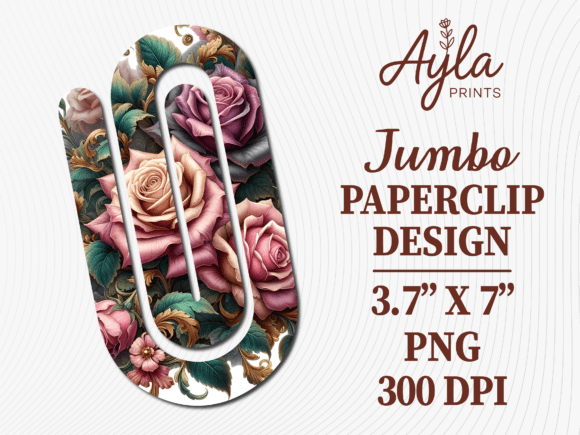 Dark Pink Rose Floral Jumbo Paperclip