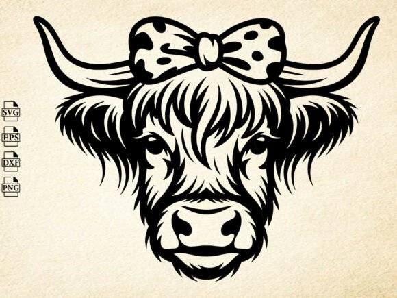Highland Cow SVG, Cow Head with Flower Graphics and Crafts