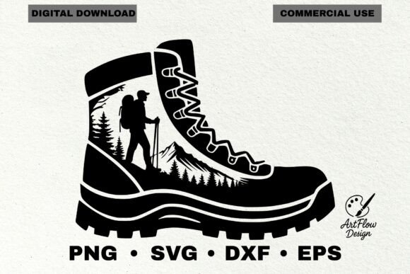 Hiking Shoes Boots Silhouette Svg Graphics and Illustrations