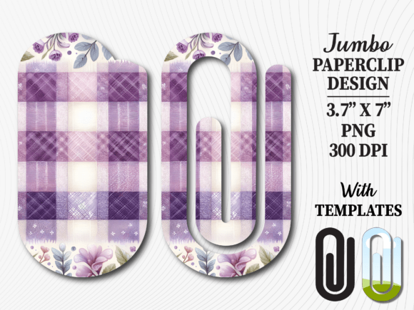 Lavender Plaid Pattern Jumbo Paperclip Graphics for Crafts
