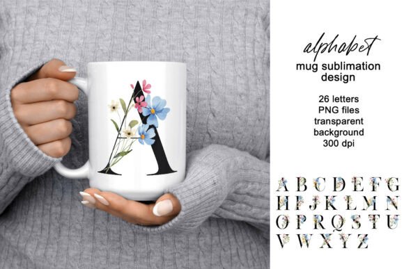 Mug Design with Monogram, Initial, PNG Graphics & Illustrations