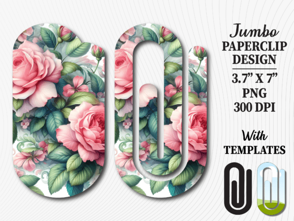 Shabby Chic Pink Rose Jumbo Paperclip Graphics for Crafts