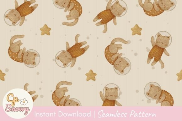 Space Cats Seamless Pattern: Graphics and Patterns for Editorial Design