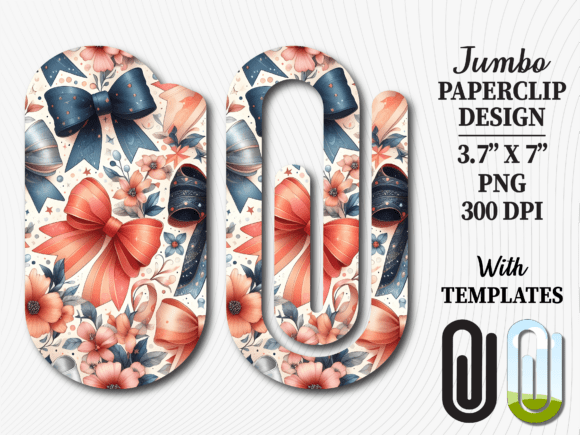 Vintage Floral Ribbon Jumbo Paperclip Graphics for Crafts