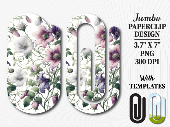 Vintage Purple Floral Jumbo Paperclip for Graphics and Crafts