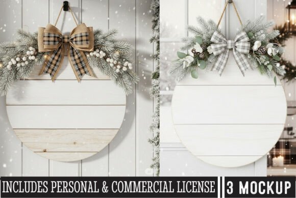 Wooden Door Christmas Sign Round Mockup Graphics Freebies